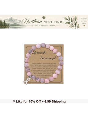 Breast Cancer Awareness Bracelet Natural Stone Ribbon Beaded Encouragement Gift